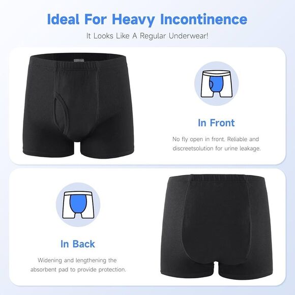 Carer Incontinence underwear for Men Washable medium Boxer Briefs 3 Pack Leak Pr - Picture 2 of 12